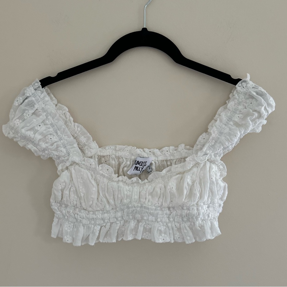 Princess Polly White Eyelet Smocked Crop Top